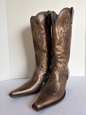 Maria Lya Western Cowboy Boots Bronze Leather Women's